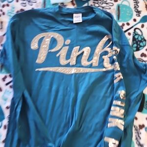 PINK Victoria's Secret Teal and Silver Shirt